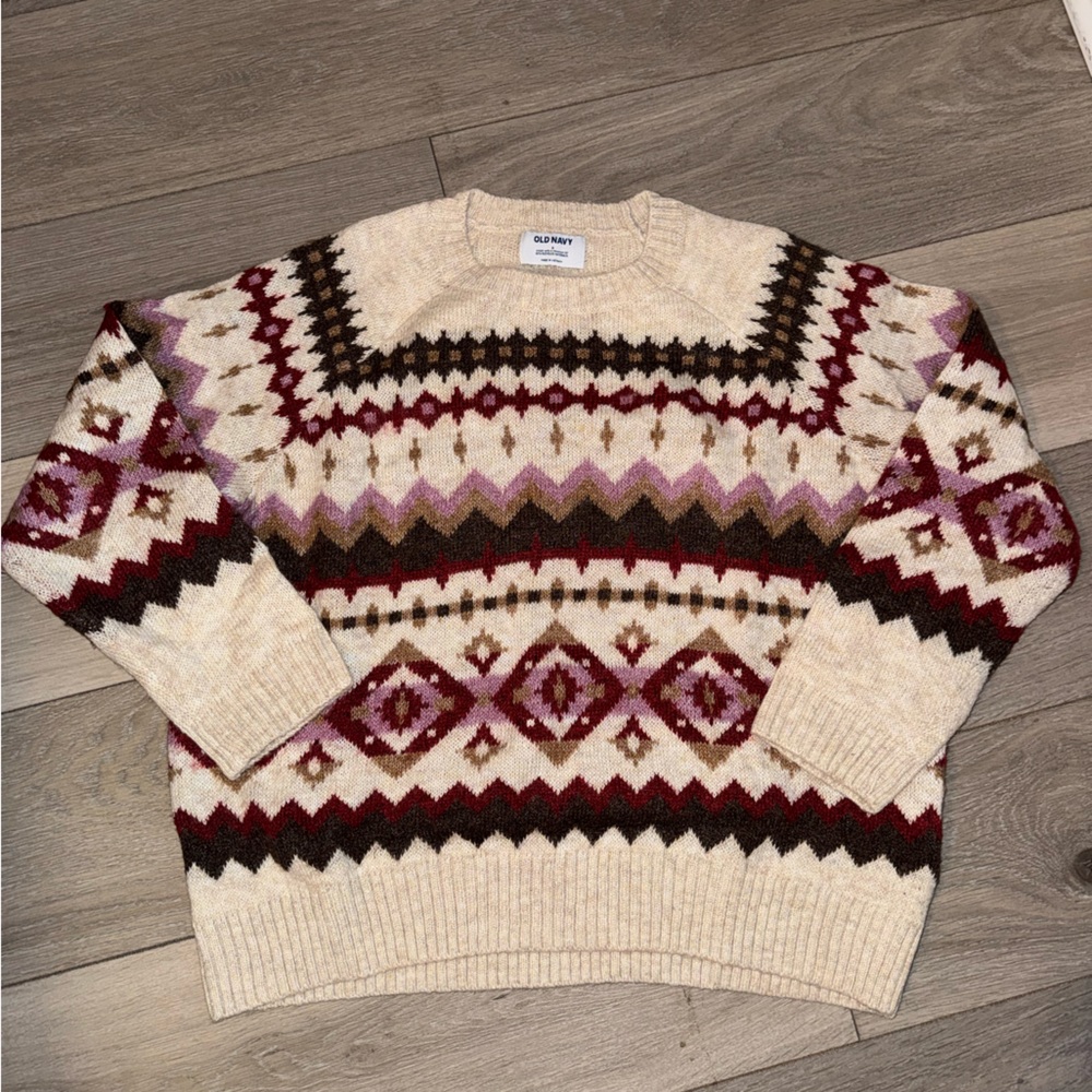 Old Navy Cream and Burgundy Knit Sweater